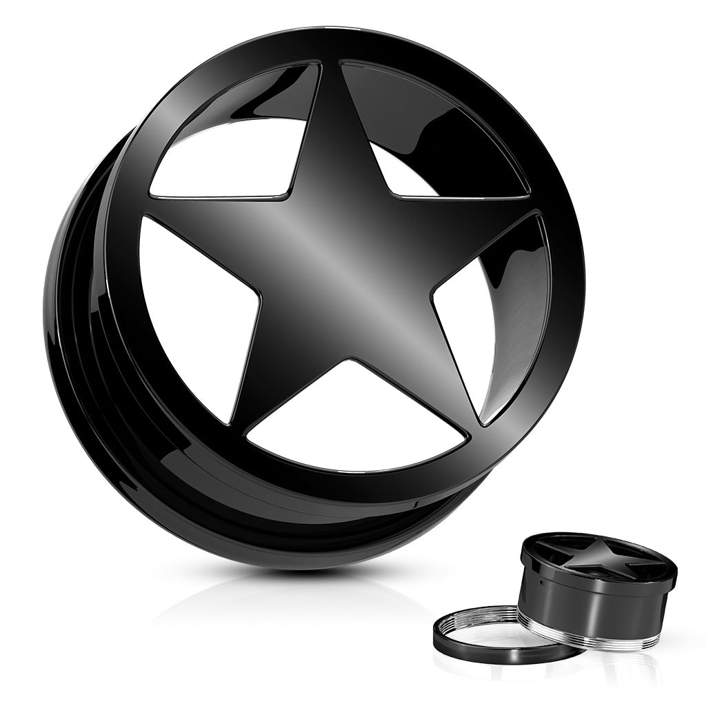 PAIR Surgical Steel Star Screw Fit Tunnels Ear Plugs Earlets Gauges Body Jewelry