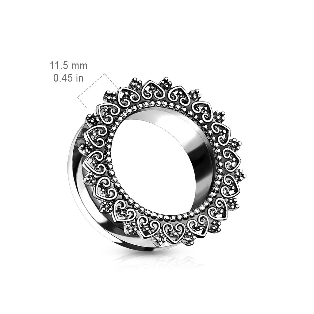 PAIR Tribal Heart Filigree Screw Fit Tunnels Earlets Gauges Plugs Body Jewelry