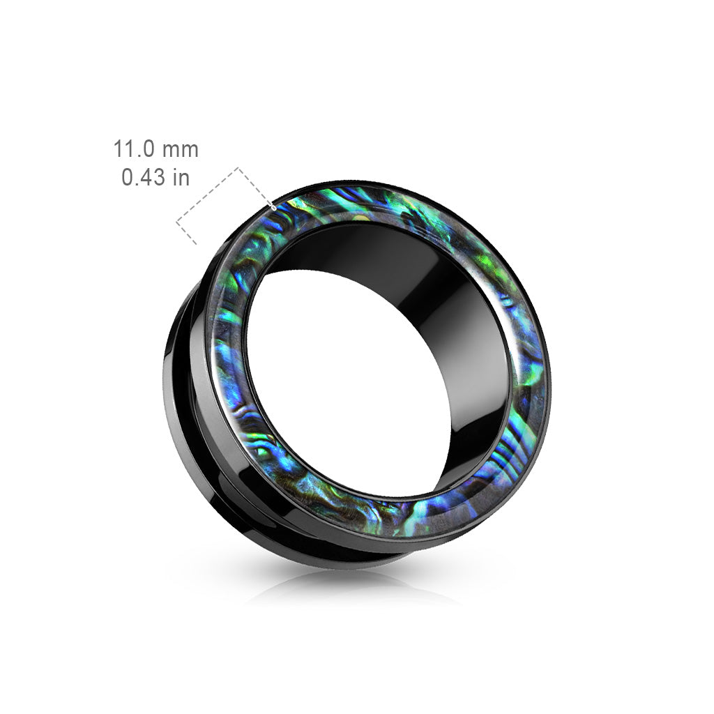 PAIR Abalone Rimmed Black Screw Fit Tunnels Earlets Gauges Plugs Body Jewelry