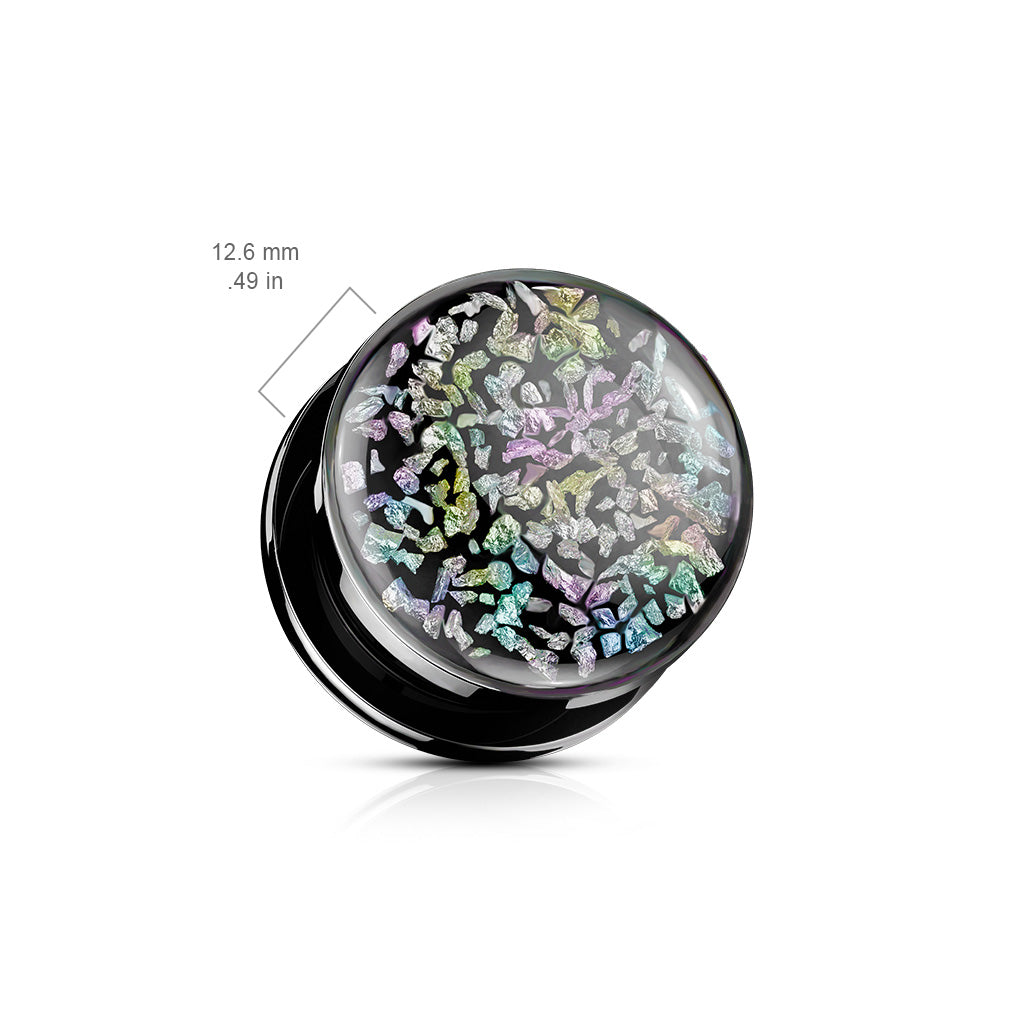 PAIR Rainbow Fossil Black Screw Fit Tunnels Earlets Gauges Plugs Body Jewelry