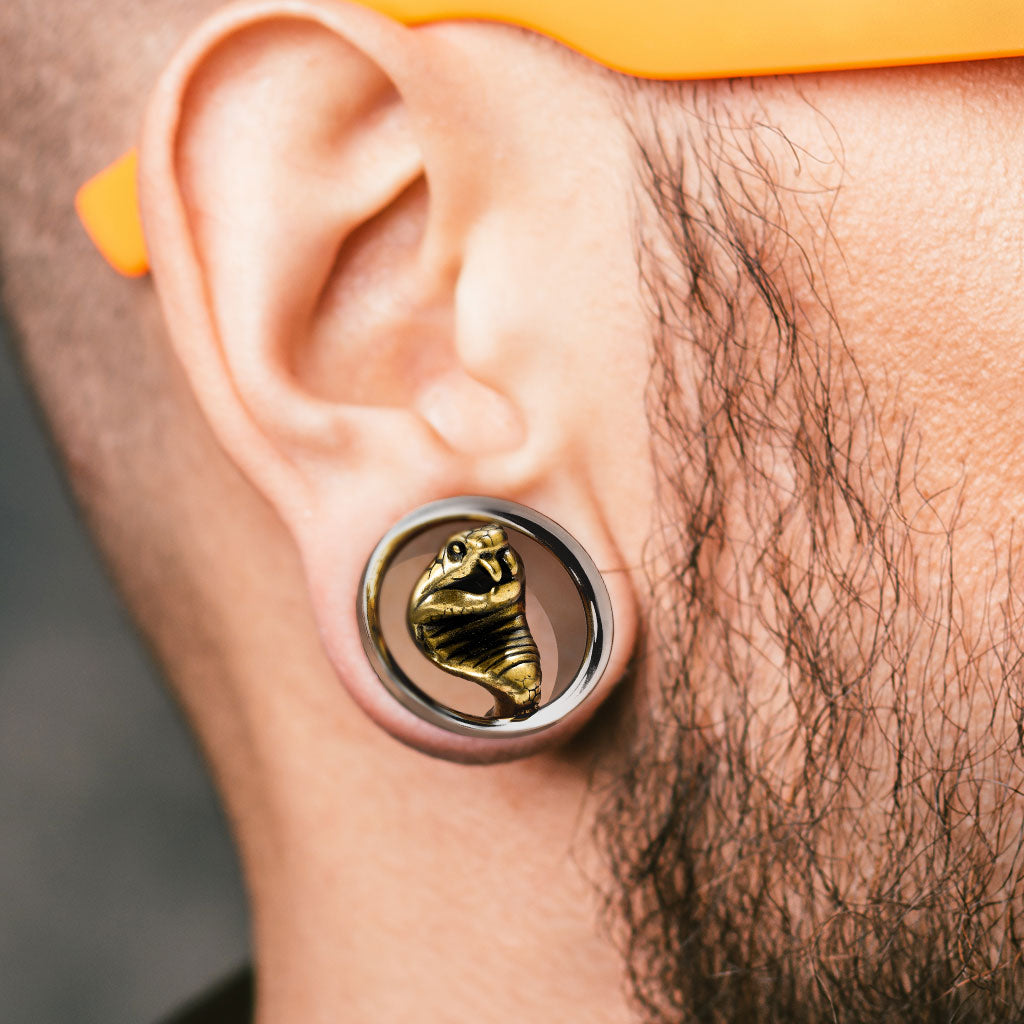 PAIR Gold Cobra Screw Fit Tunnels Earlets Gauges Plugs Body Jewelry