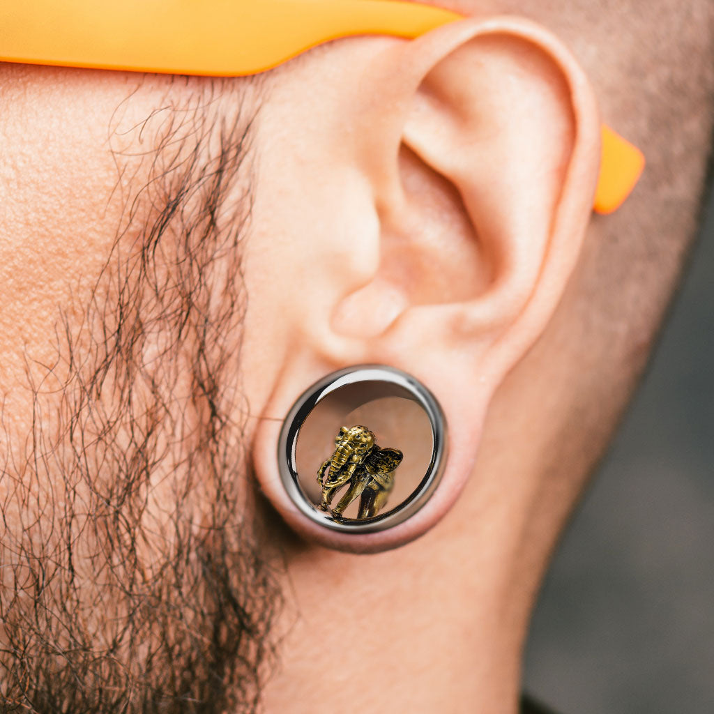 PAIR Gold Elephant Screw Fit Tunnels Earlets Gauges Plugs Body Jewelry