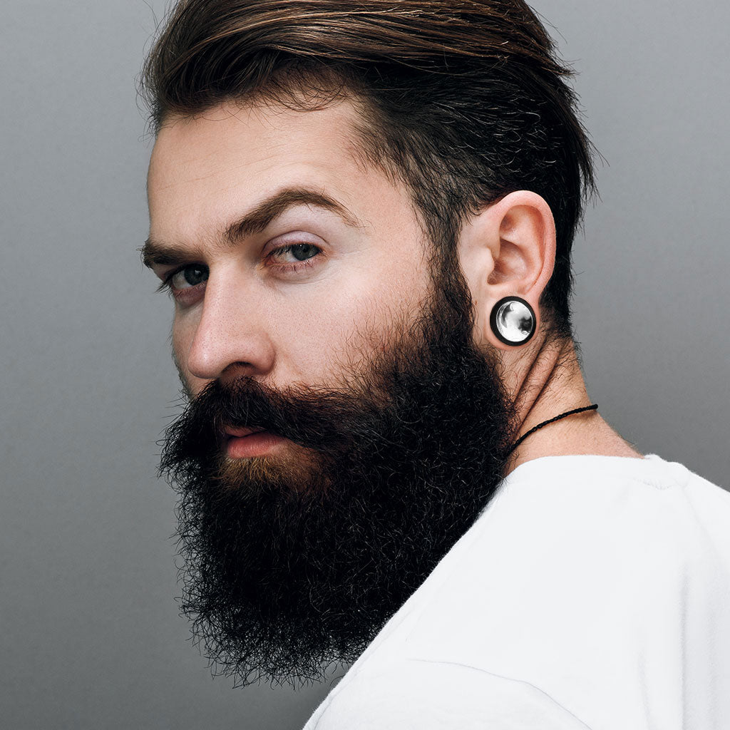 PAIR Concave Silver Tin Sono Wood Plugs Organic Gauges Earlets - Double Sided!