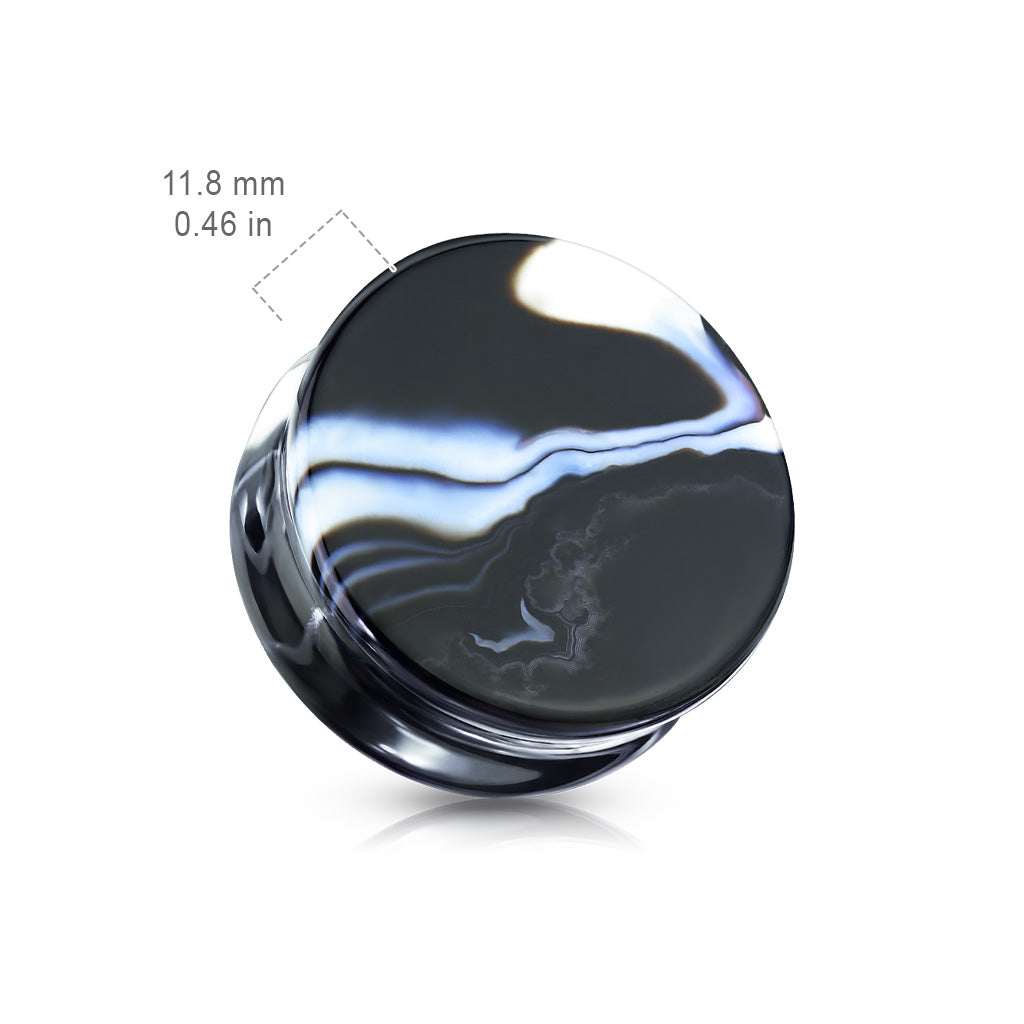 PAIR Black & White Striped Agate Natural Stone Double Flare Plugs Organic Gauges