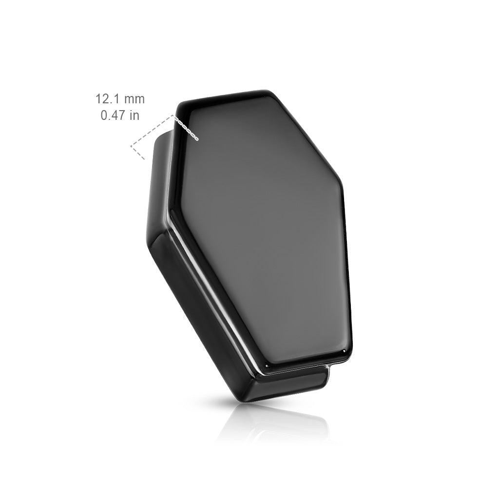 PAIR Black Obsidian Organic Stone Double Flare Coffin Shaped Plugs Earlet Gauges