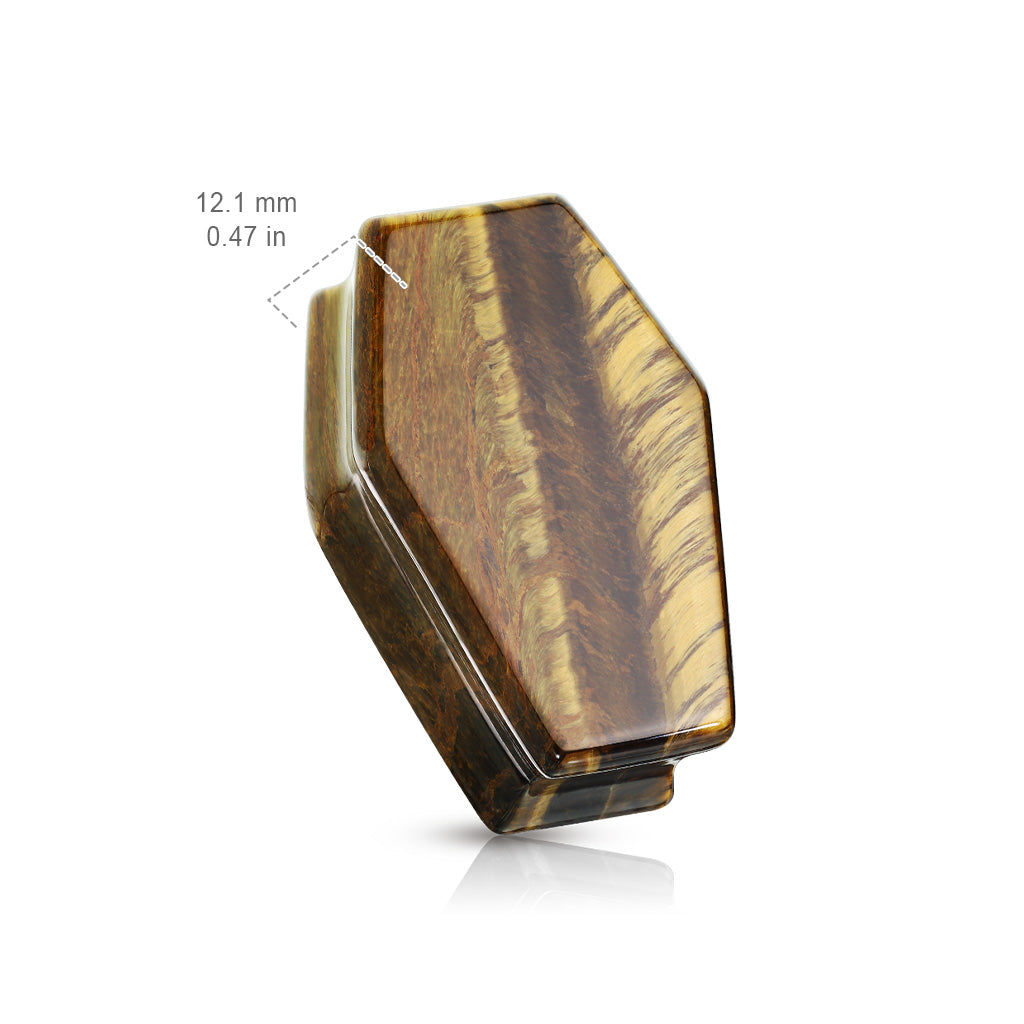 PAIR Tiger Eye Organic Stone Double Flare Coffin Shaped Plugs Earlets Gauges