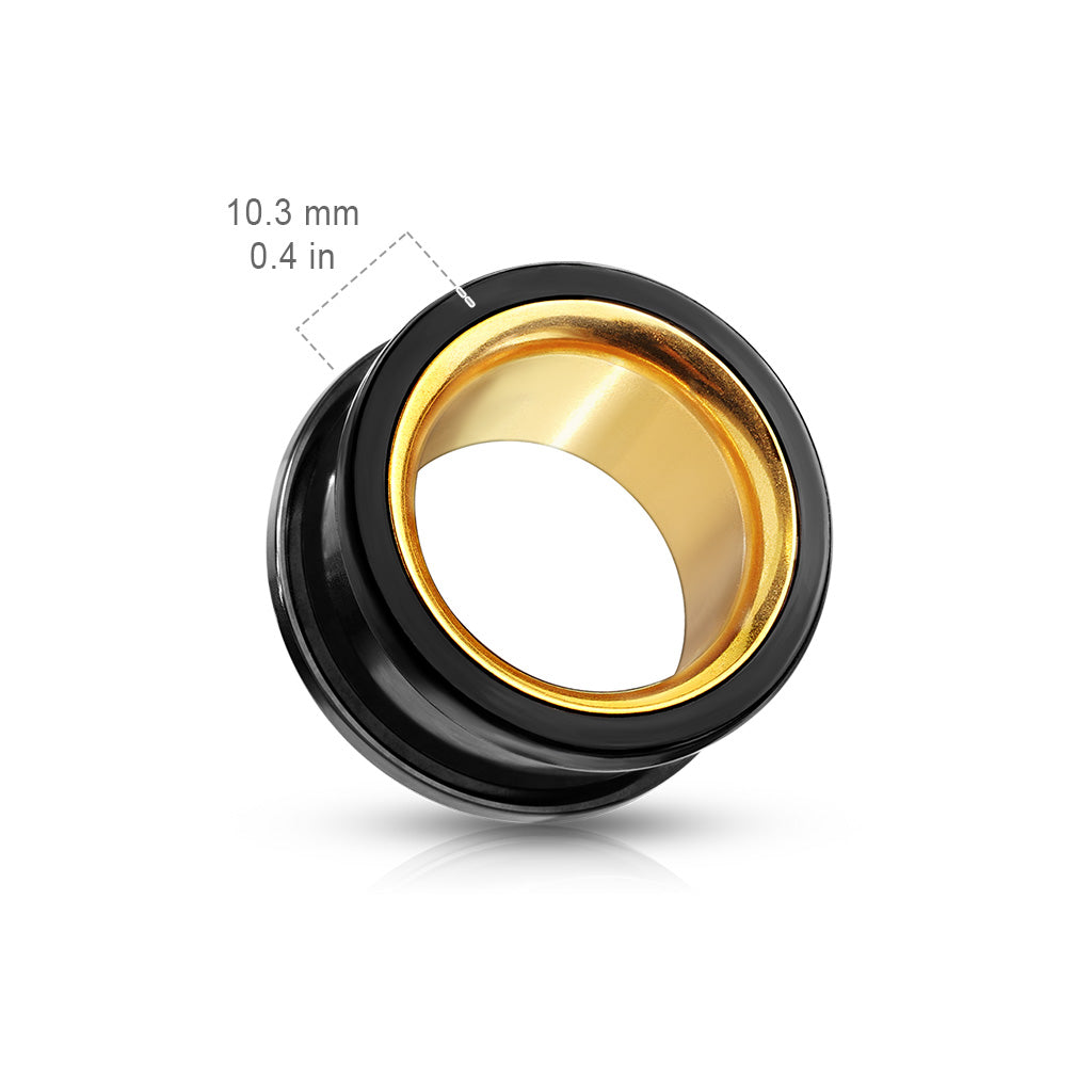 PAIR Black with Gold Interior Screw Fit Tunnels Ear Plugs Earlet Gauges