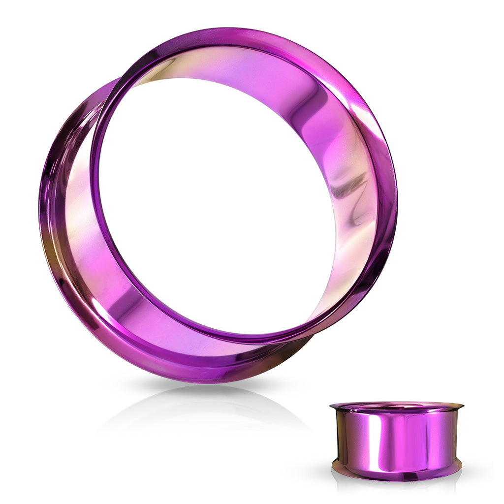 PAIR PVD Plated Double Flare Tunnels - Black, Green, Blue or Purple