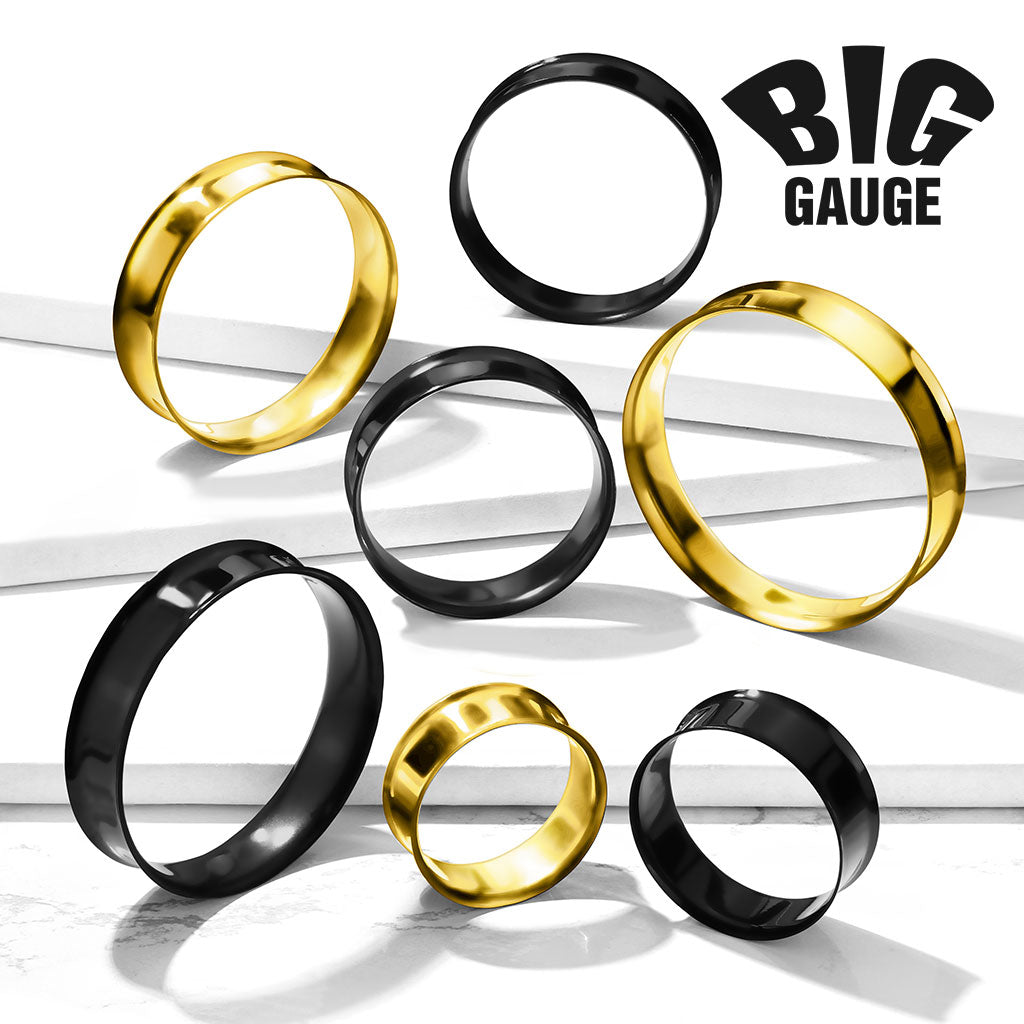 PAIR PVD Plated Double Flare Tunnels - Black, Green, Blue or Purple