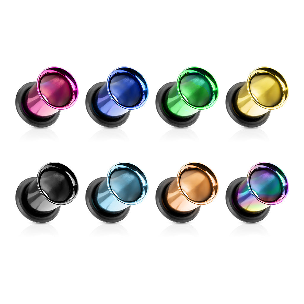 PAIR Rainbow Single Flare Tunnels Ear Plugs Gauges PVD Plated Surgical Steel