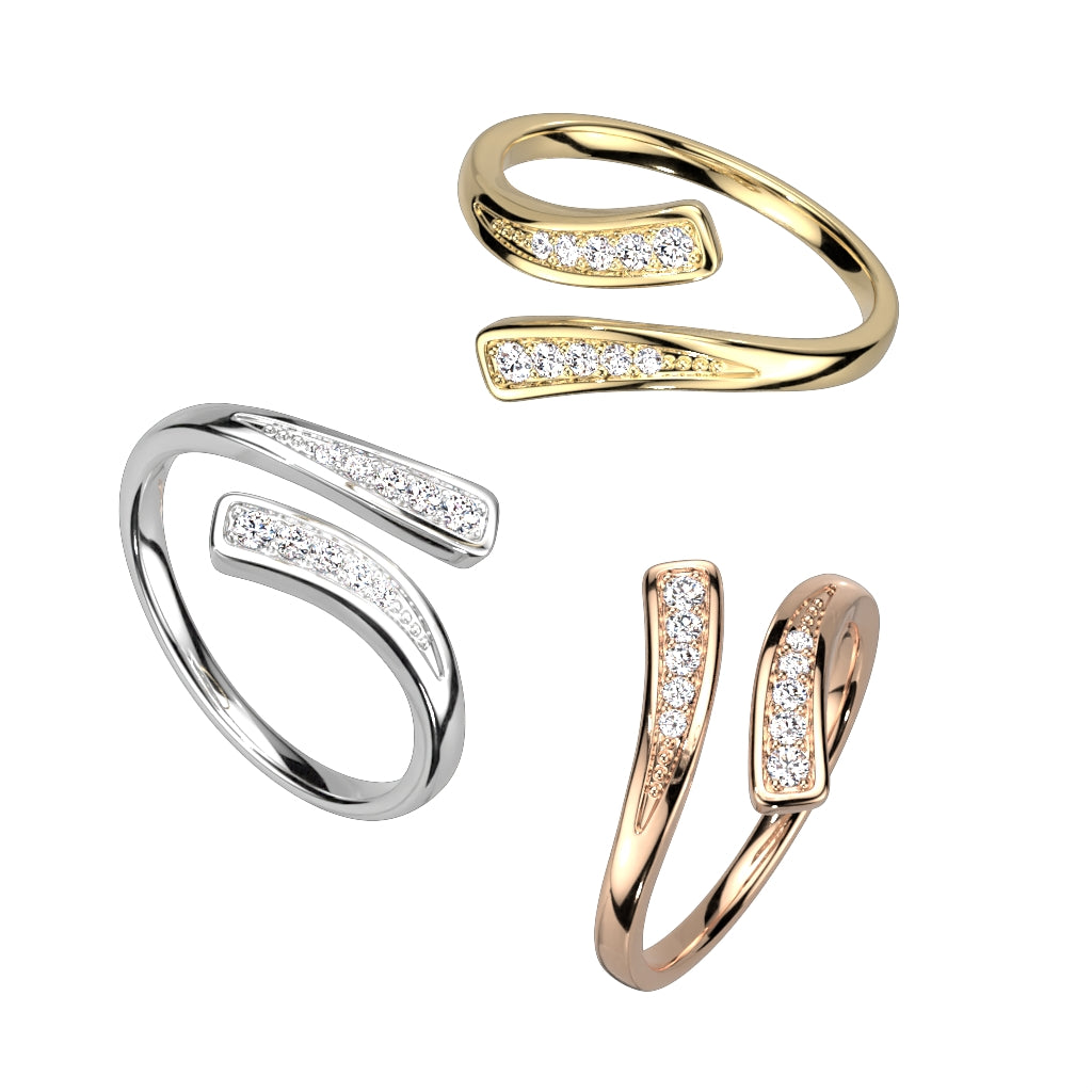 1pc Elegant Overlap Style w/ Paved Gems Design Adjustable Mid Ring / Toe Ring