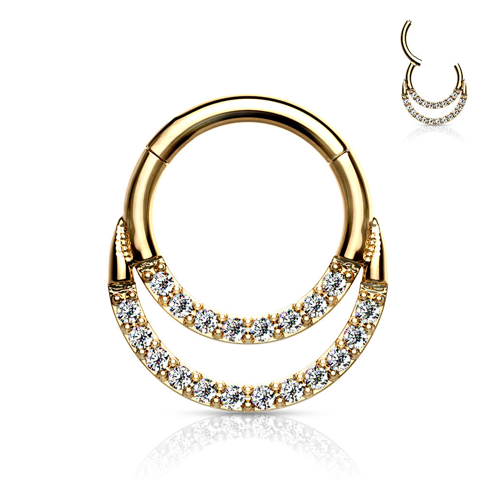 1pc Hinged Segment Ring CNC Set Double Lined CZ Gem Septum Hoop Helix Daith