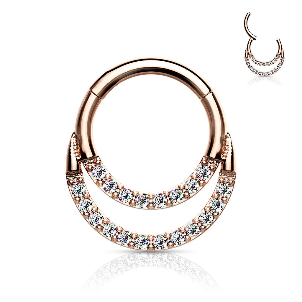 1pc Hinged Segment Ring CNC Set Double Lined CZ Gem Septum Hoop Helix Daith