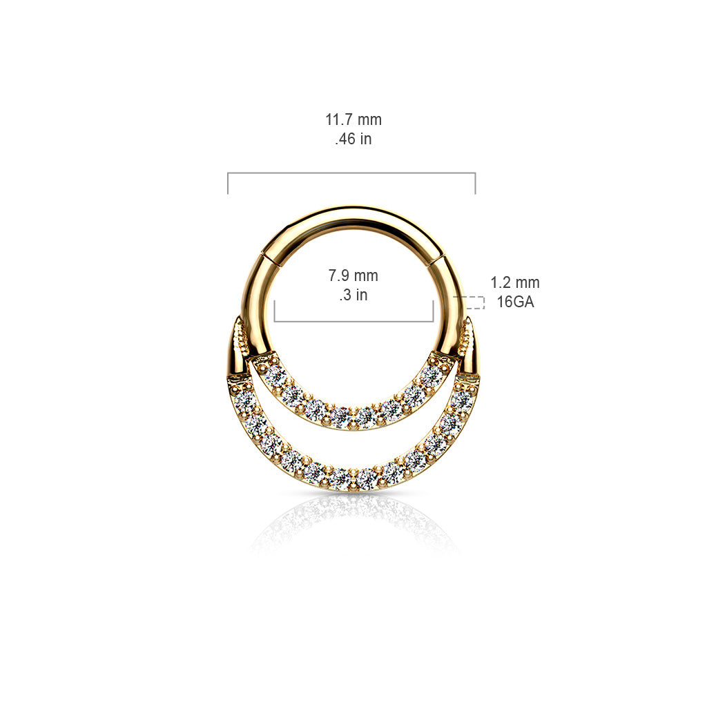1pc Hinged Segment Ring CNC Set Double Lined CZ Gem Septum Hoop Helix Daith