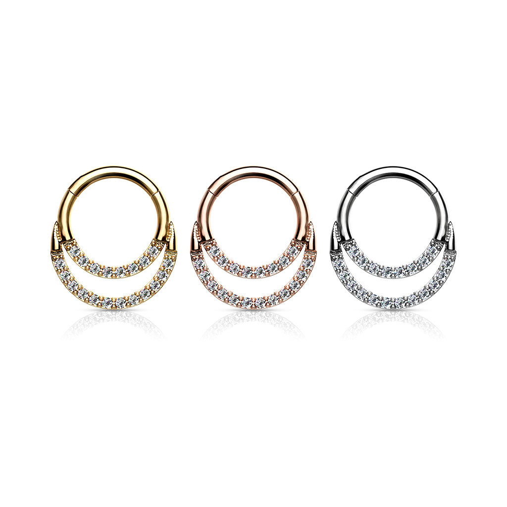 1pc Hinged Segment Ring CNC Set Double Lined CZ Gem Septum Hoop Helix Daith