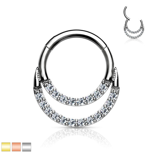1pc Hinged Segment Ring CNC Set Double Lined CZ Gem Septum Hoop Helix Daith