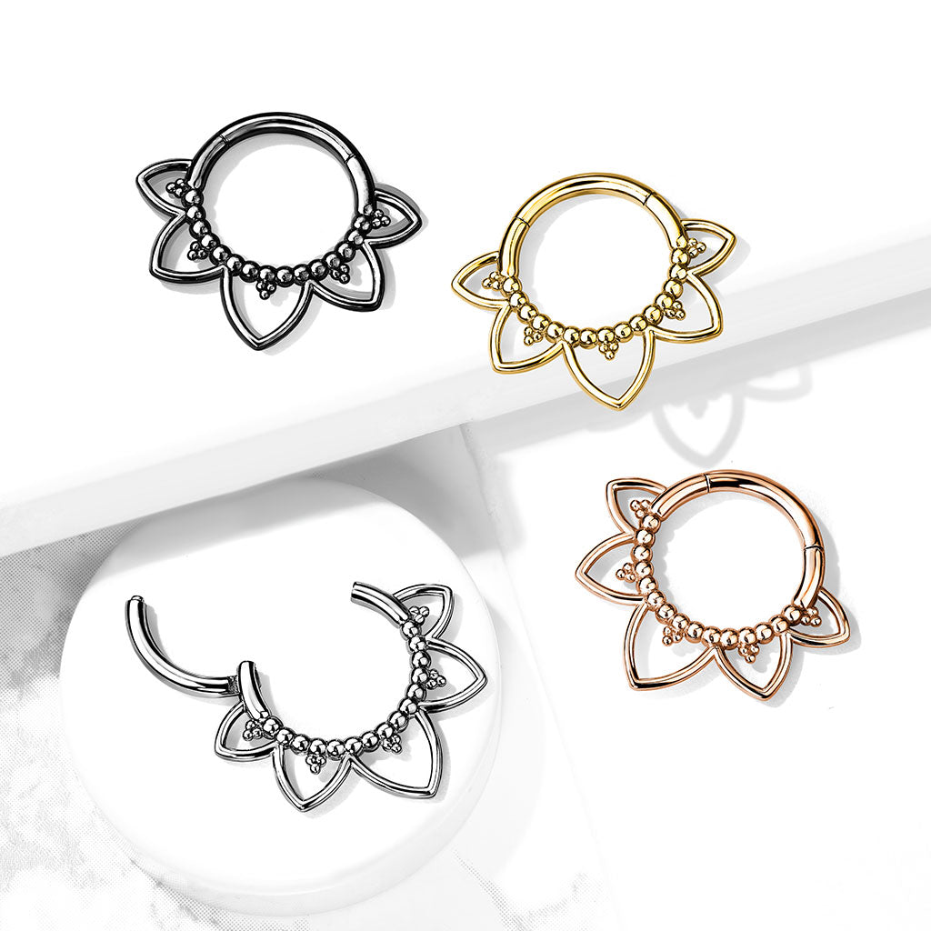 1pc Filigree Petals Hinged Segment Ring 16g Septum Clicker Surgical Steel