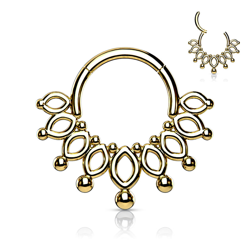1pc Beaded Crown Hinged Segment Ring 16g Septum Clicker Surgical Steel