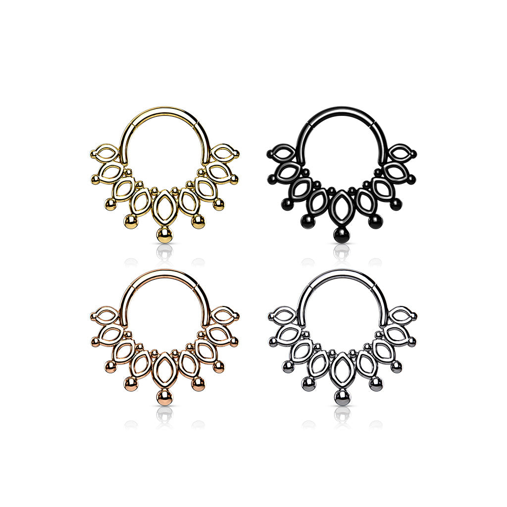 1pc Beaded Crown Hinged Segment Ring 16g Septum Clicker Surgical Steel