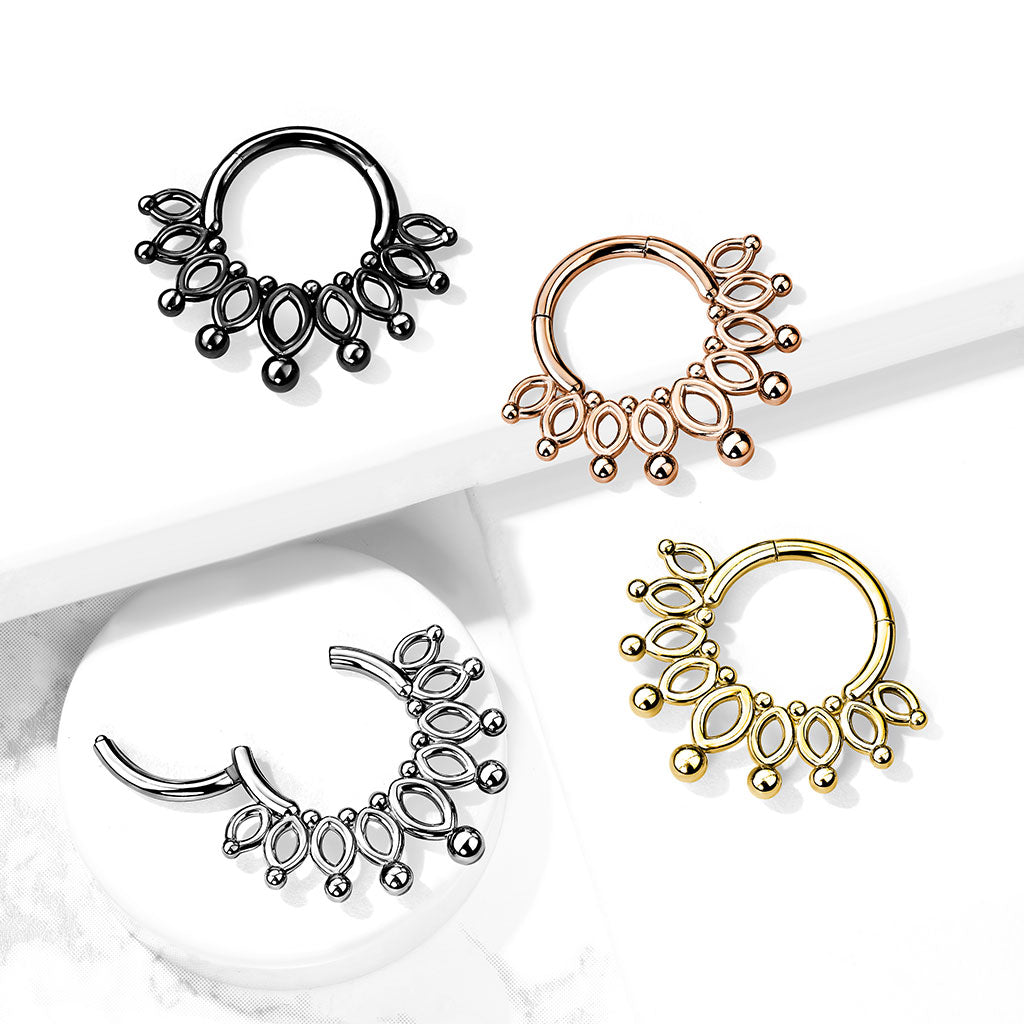 1pc Beaded Crown Hinged Segment Ring 16g Septum Clicker Surgical Steel