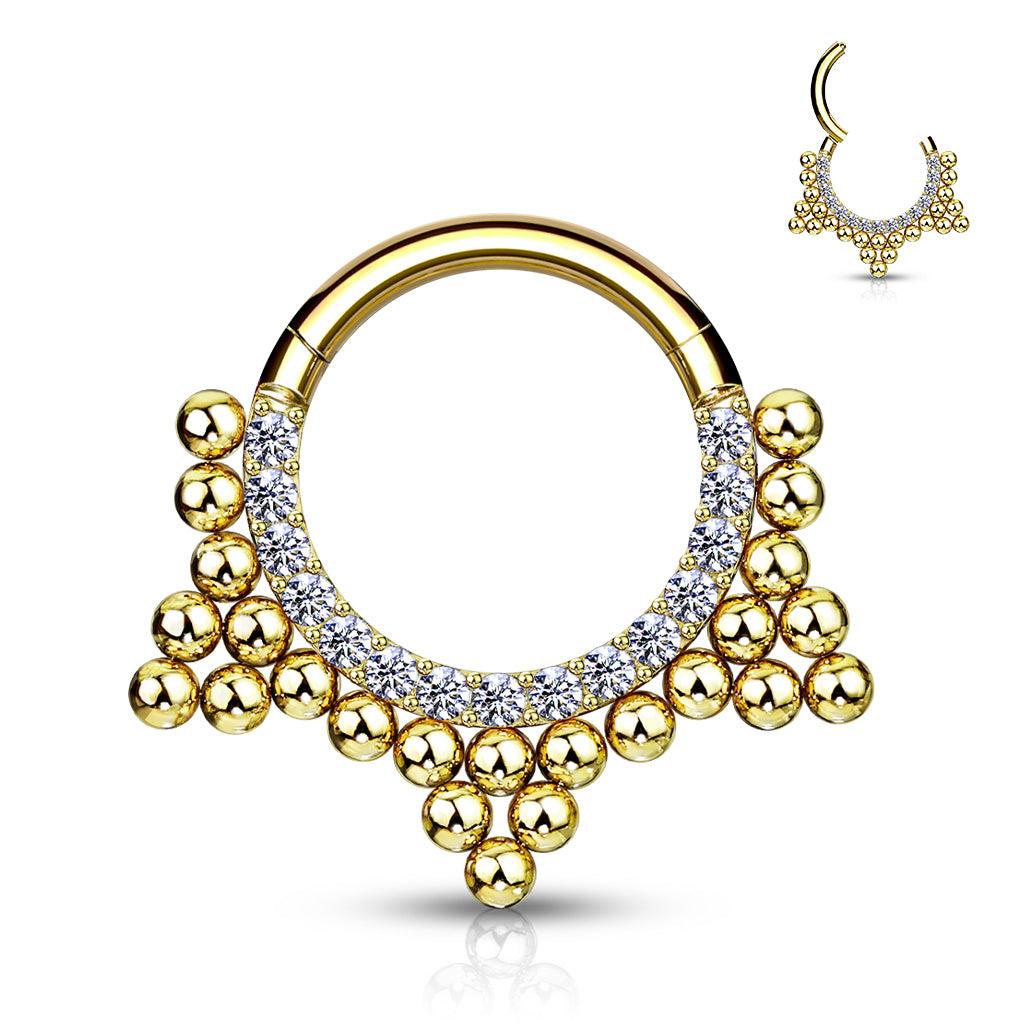1pc Ball Cluster Gem Line Hinged Segment Ring 16g Septum Clicker Surgical Steel