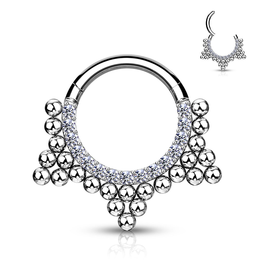 1pc Ball Cluster Gem Line Hinged Segment Ring 16g Septum Clicker Surgical Steel