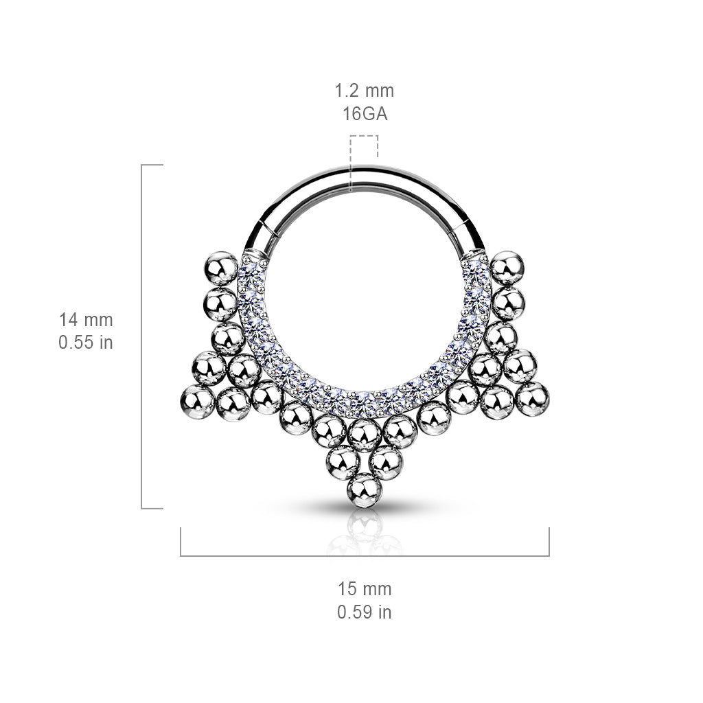 1pc Ball Cluster Gem Line Hinged Segment Ring 16g Septum Clicker Surgical Steel