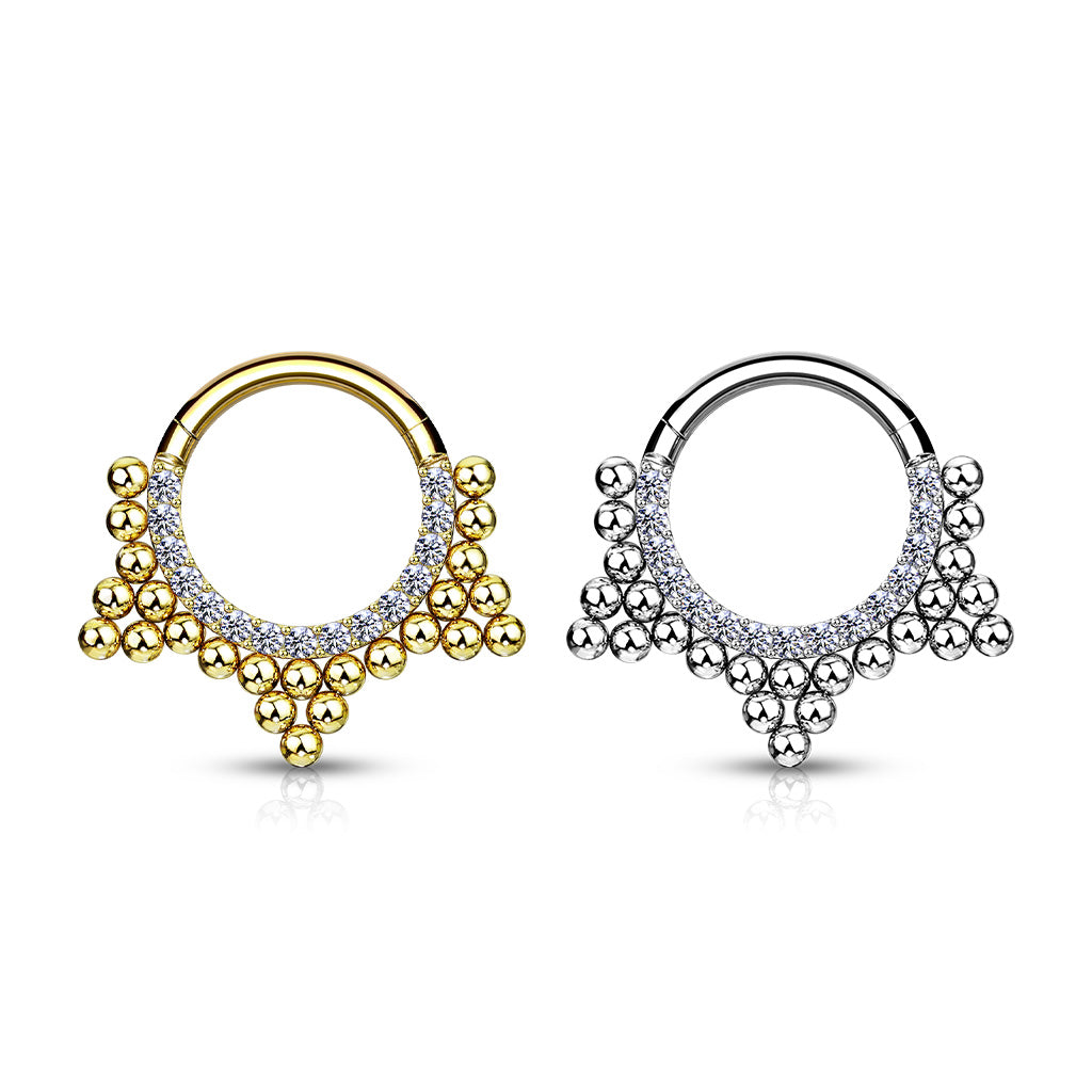 1pc Ball Cluster Gem Line Hinged Segment Ring 16g Septum Clicker Surgical Steel