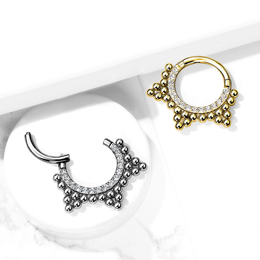 1pc Ball Cluster Gem Line Hinged Segment Ring 16g Septum Clicker Surgical Steel