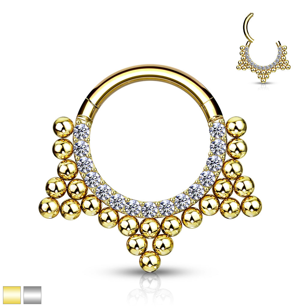 1pc Ball Cluster Gem Line Hinged Segment Ring 16g Septum Clicker Surgical Steel