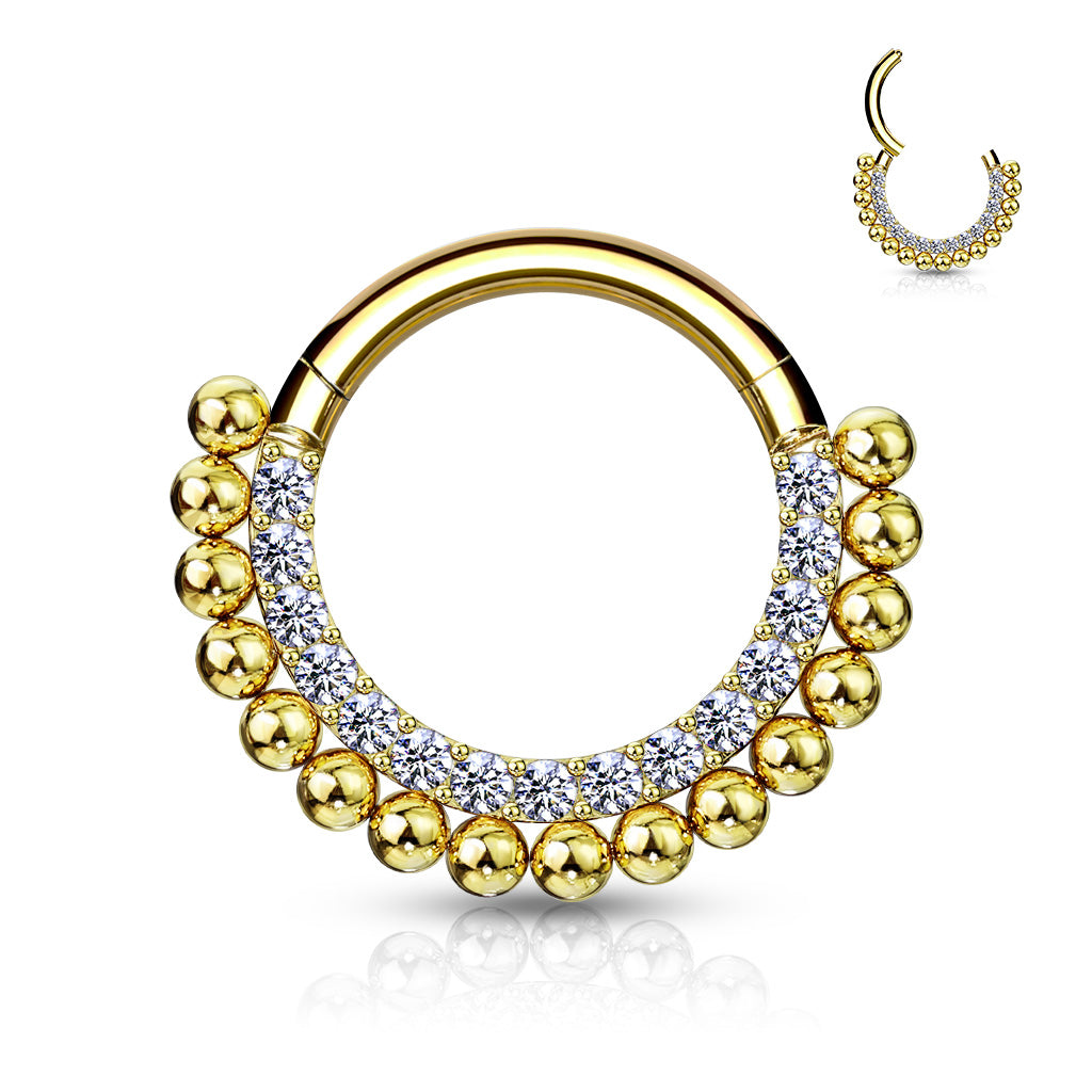 1pc Ball Line Paved Gem Hinged Segment Ring 16g Septum Clicker Surgical Steel