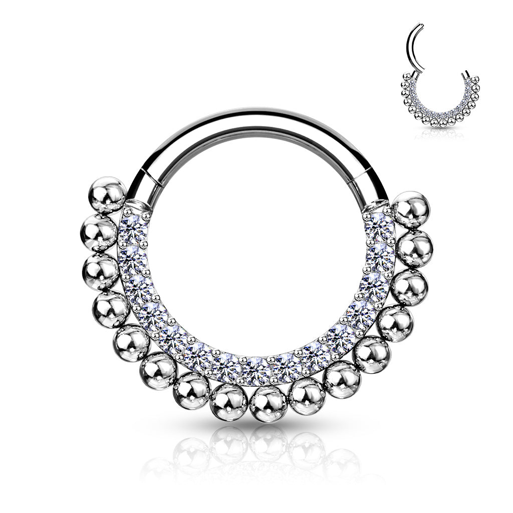 1pc Ball Line Paved Gem Hinged Segment Ring 16g Septum Clicker Surgical Steel