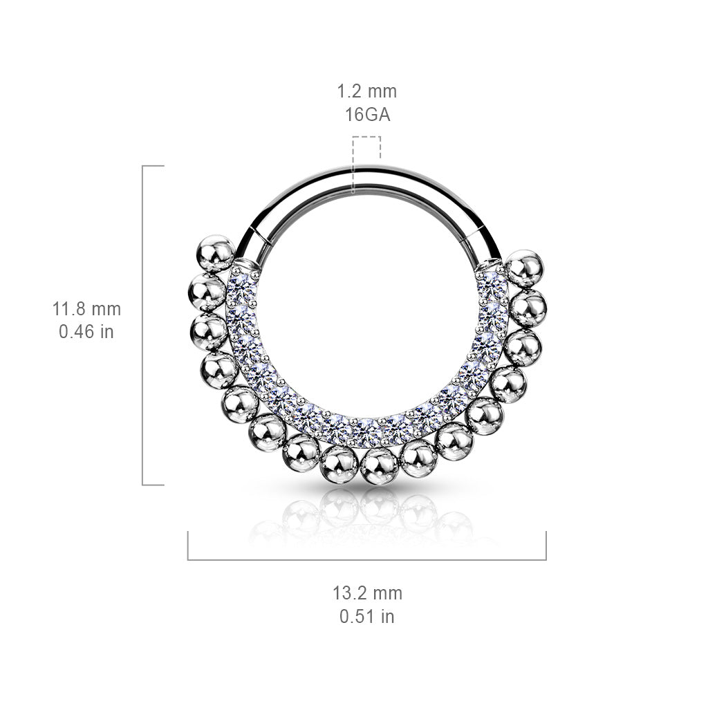 1pc Ball Line Paved Gem Hinged Segment Ring 16g Septum Clicker Surgical Steel