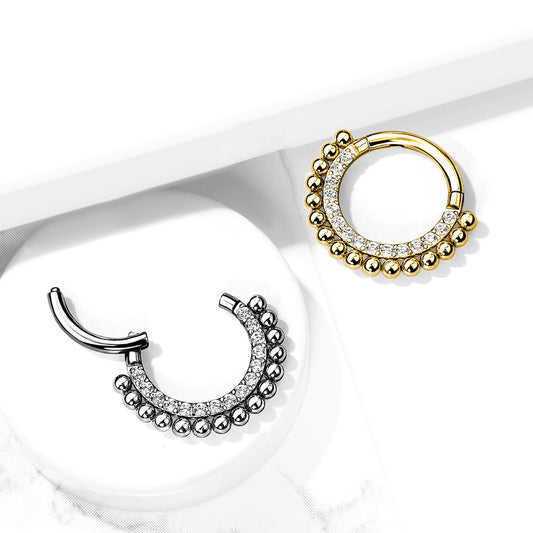 1pc Ball Line Paved Gem Hinged Segment Ring 16g Septum Clicker Surgical Steel