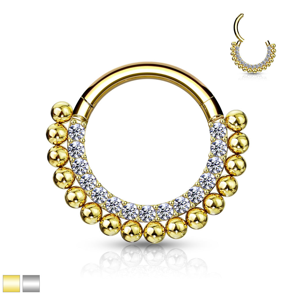 1pc Ball Line Paved Gem Hinged Segment Ring 16g Septum Clicker Surgical Steel