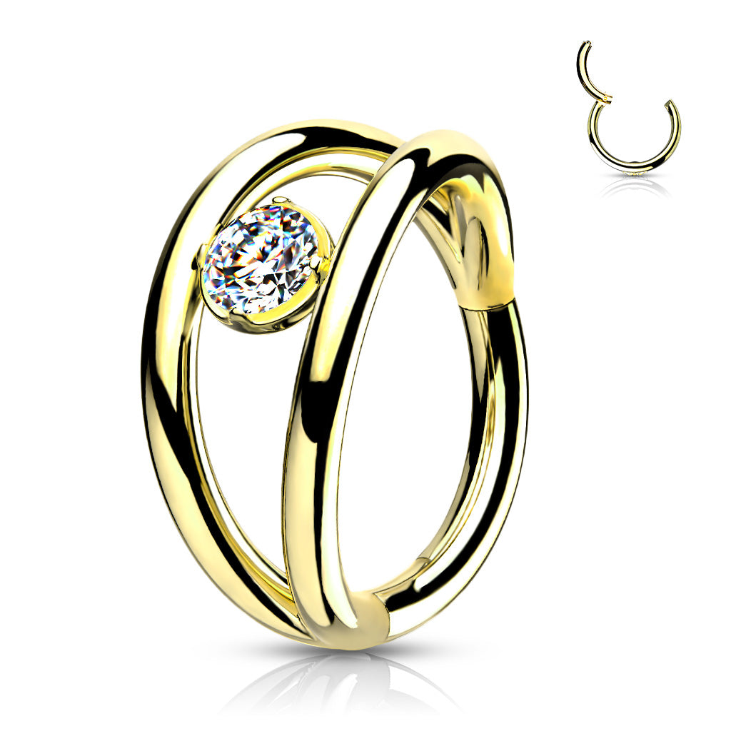 1pc Double Hoop CZ Gem Hinged Segment Ring 16g Septum Clicker Surgical Steel