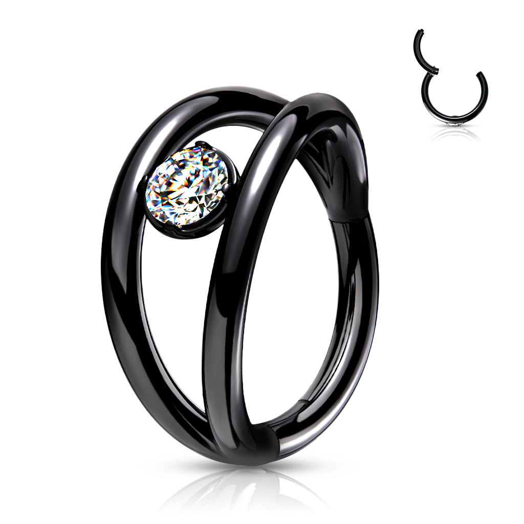 1pc Double Hoop CZ Gem Hinged Segment Ring 16g Septum Clicker Surgical Steel