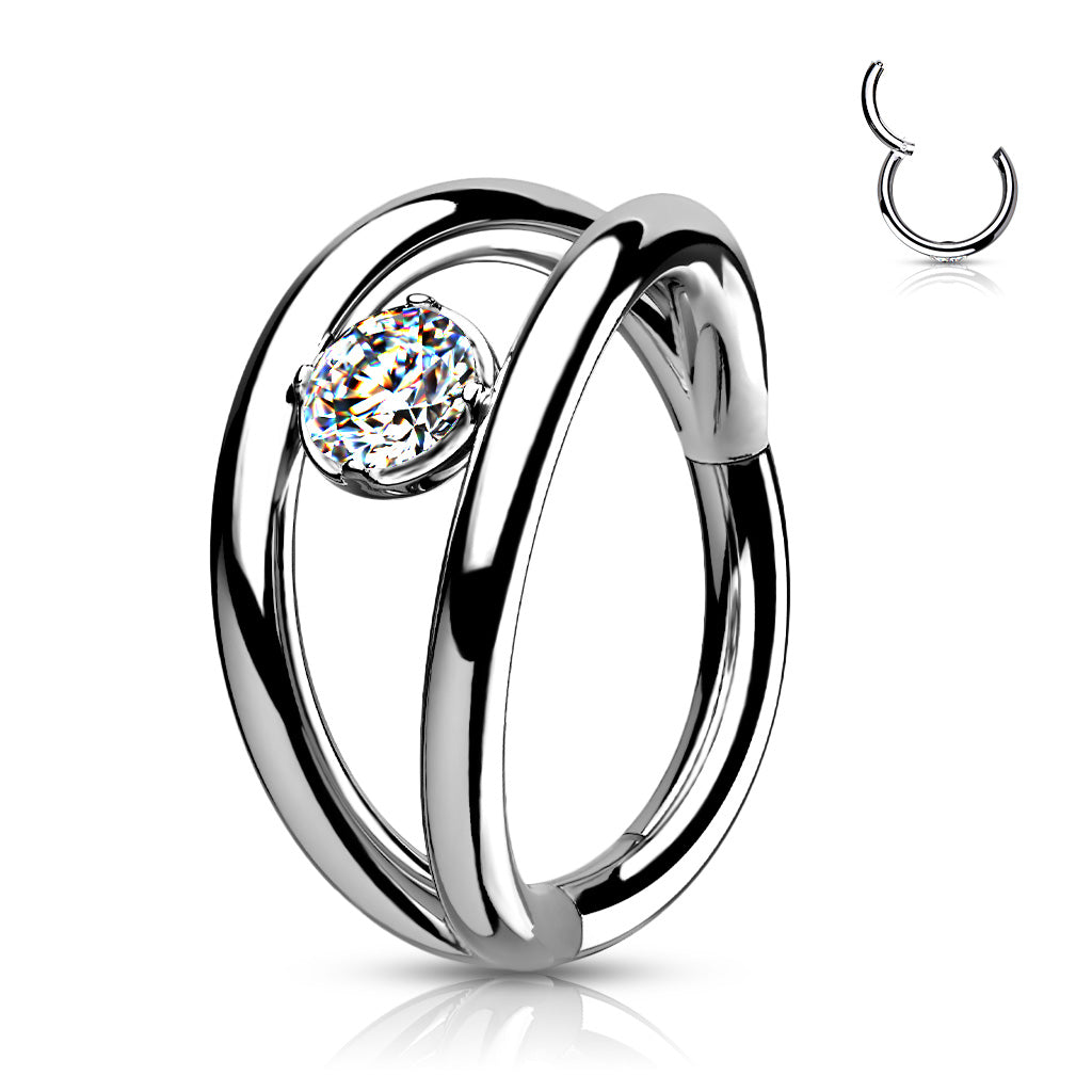 1pc Double Hoop CZ Gem Hinged Segment Ring 16g Septum Clicker Surgical Steel