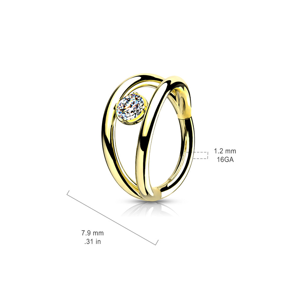 1pc Double Hoop CZ Gem Hinged Segment Ring 16g Septum Clicker Surgical Steel