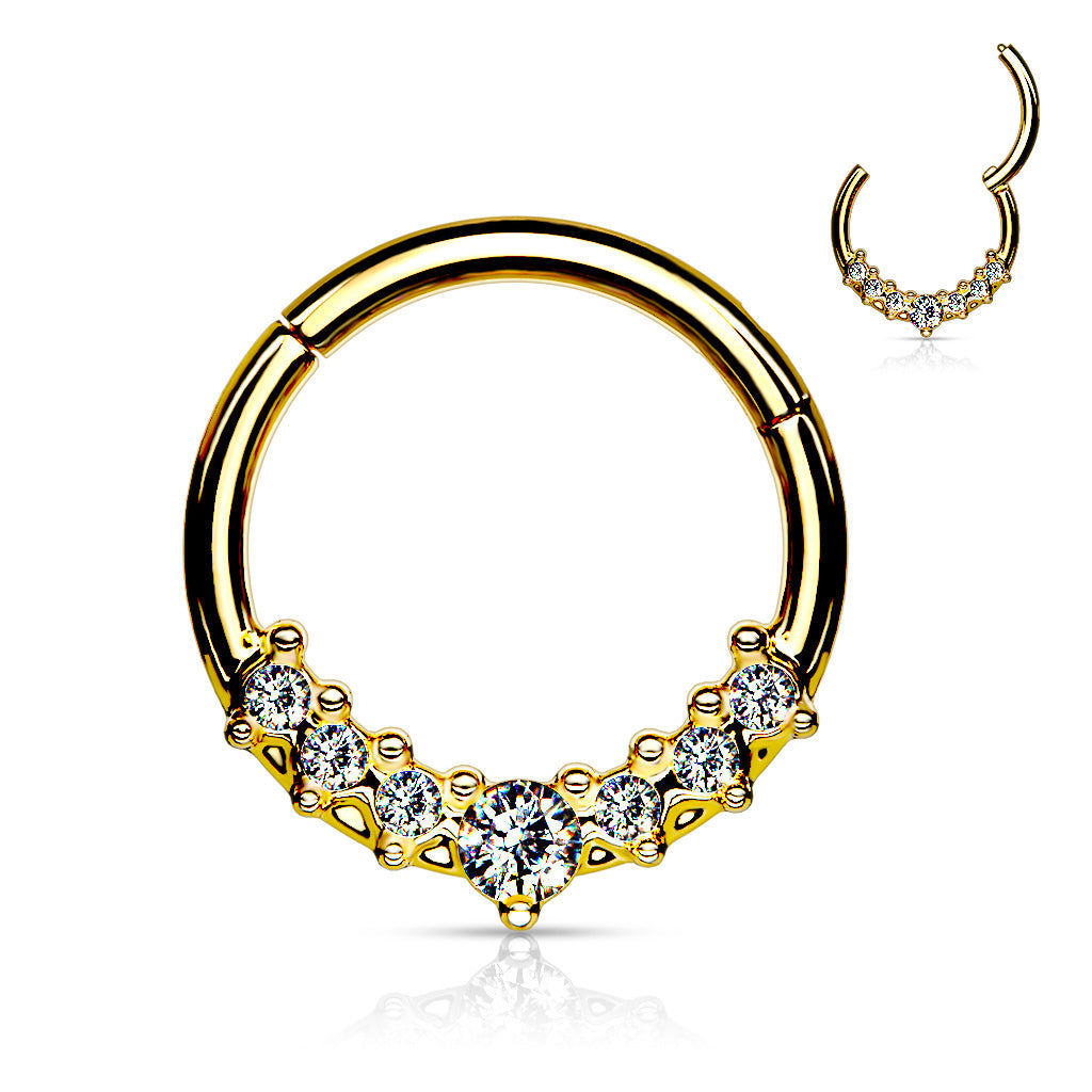 1pc Lined CZ Gem Fan Hinged Segment Ring 16g Septum Clicker Surgical Steel