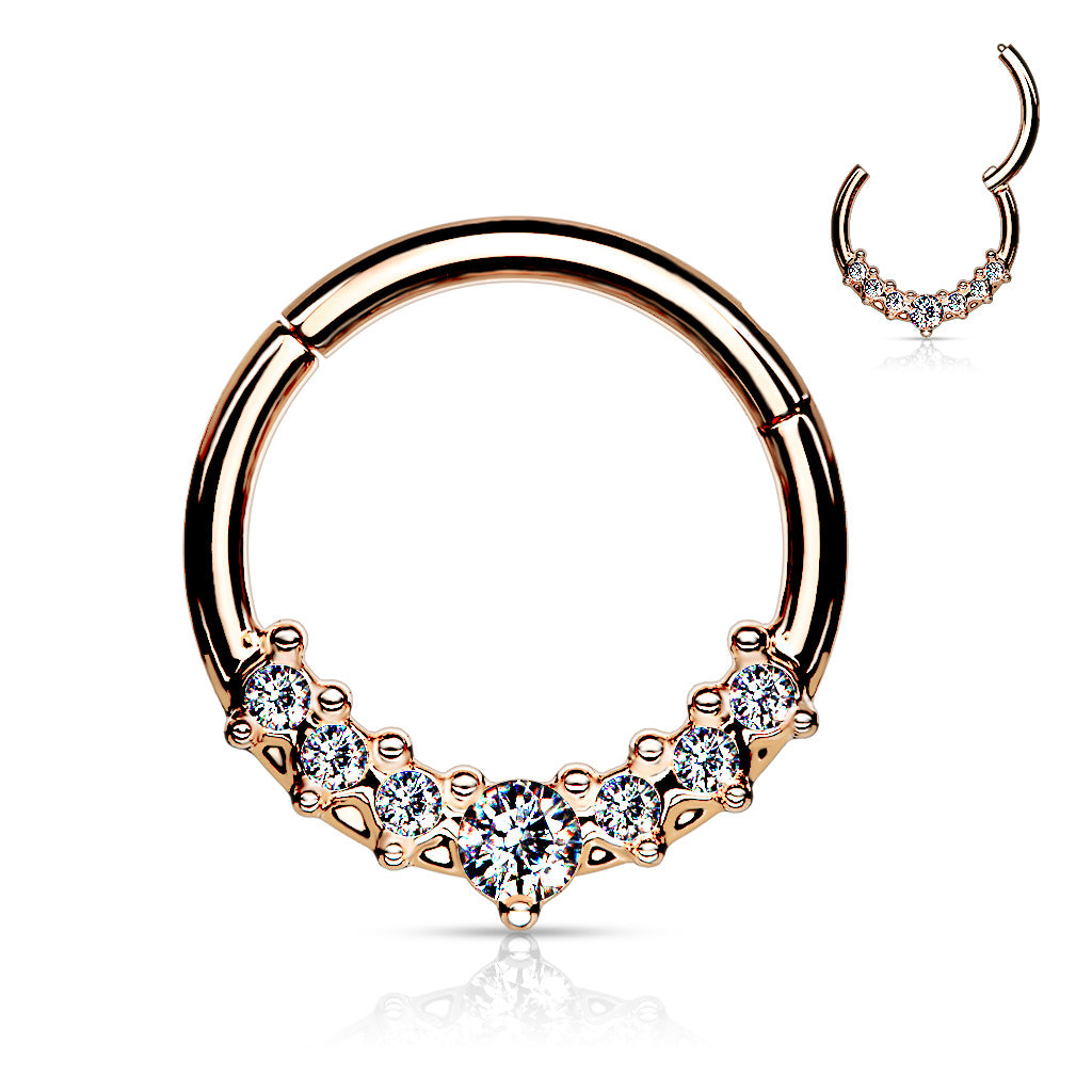 1pc Lined CZ Gem Fan Hinged Segment Ring 16g Septum Clicker Surgical Steel