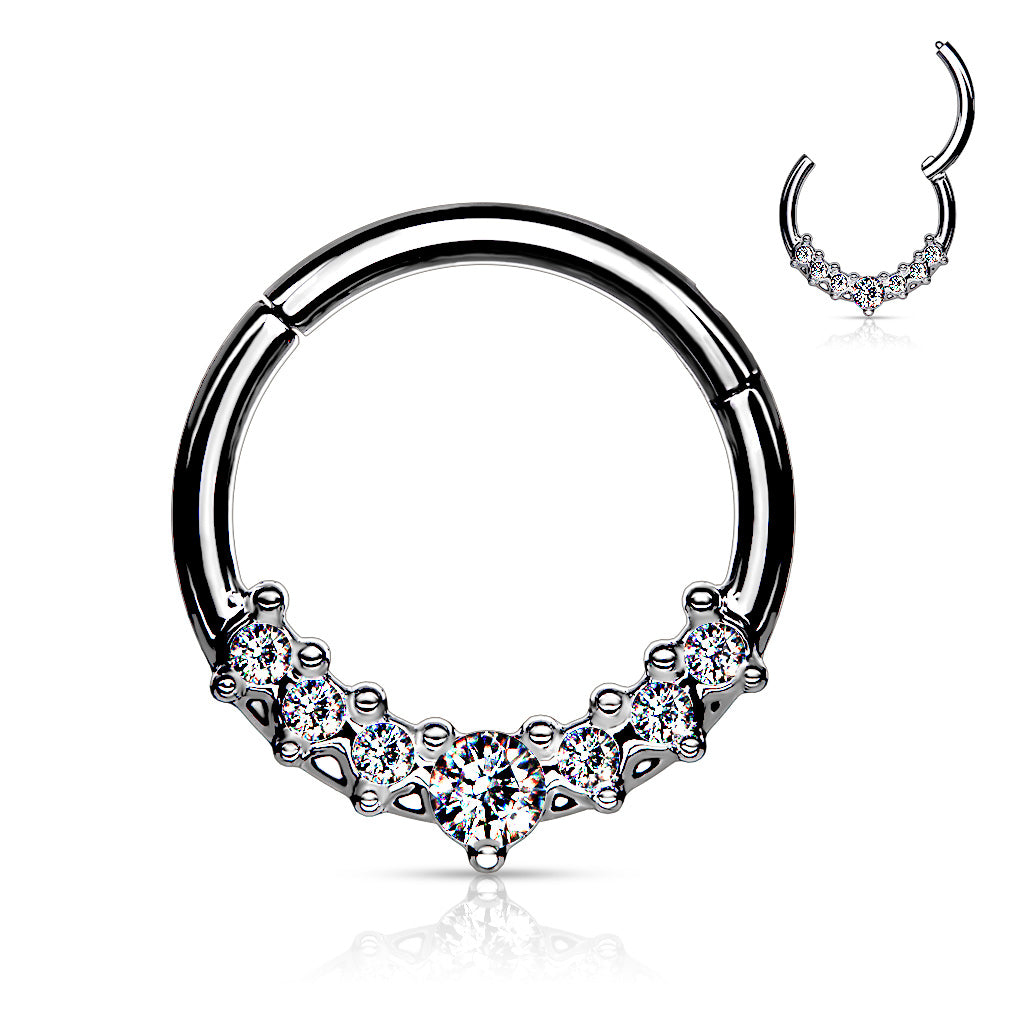 1pc Lined CZ Gem Fan Hinged Segment Ring 16g Septum Clicker Surgical Steel
