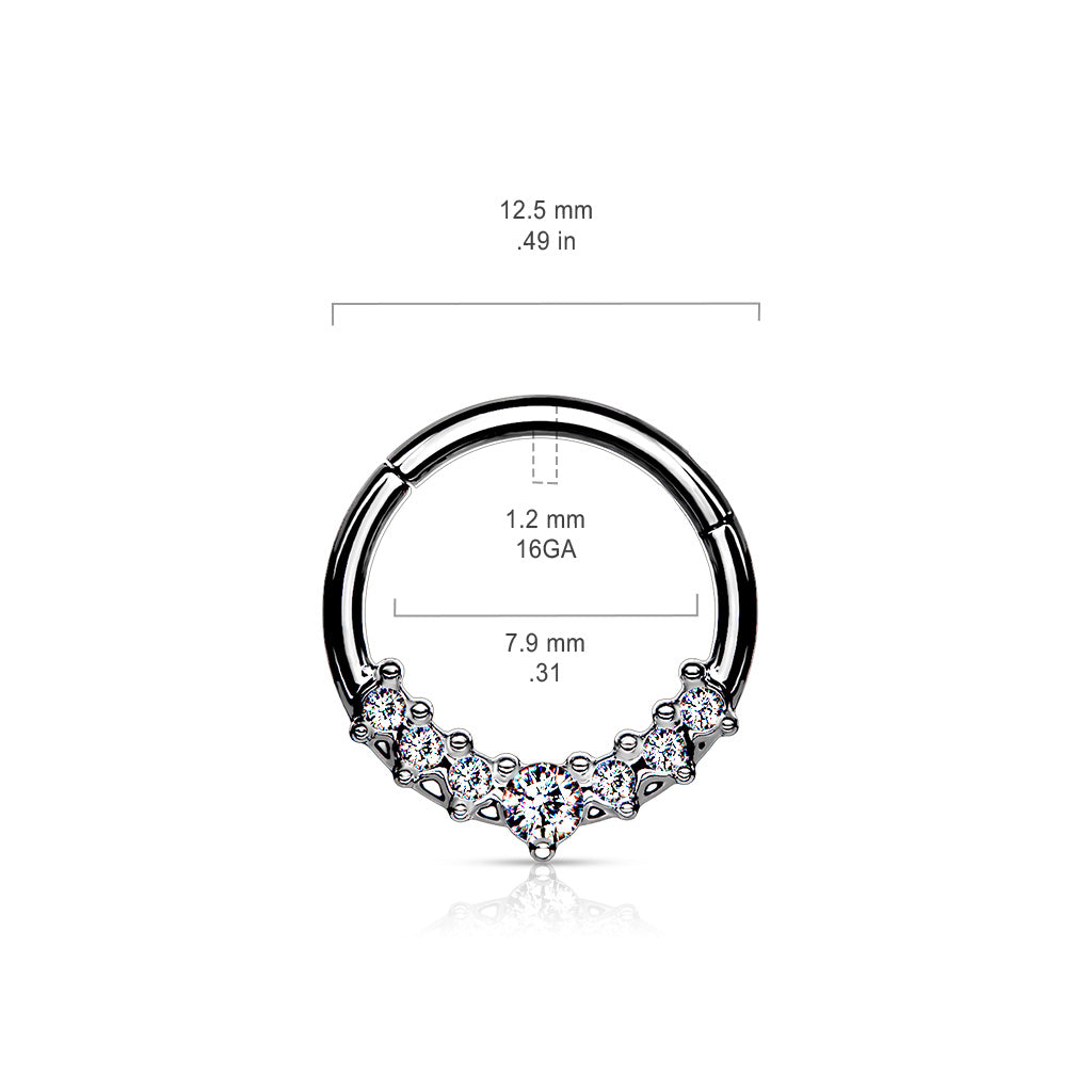 1pc Lined CZ Gem Fan Hinged Segment Ring 16g Septum Clicker Surgical Steel