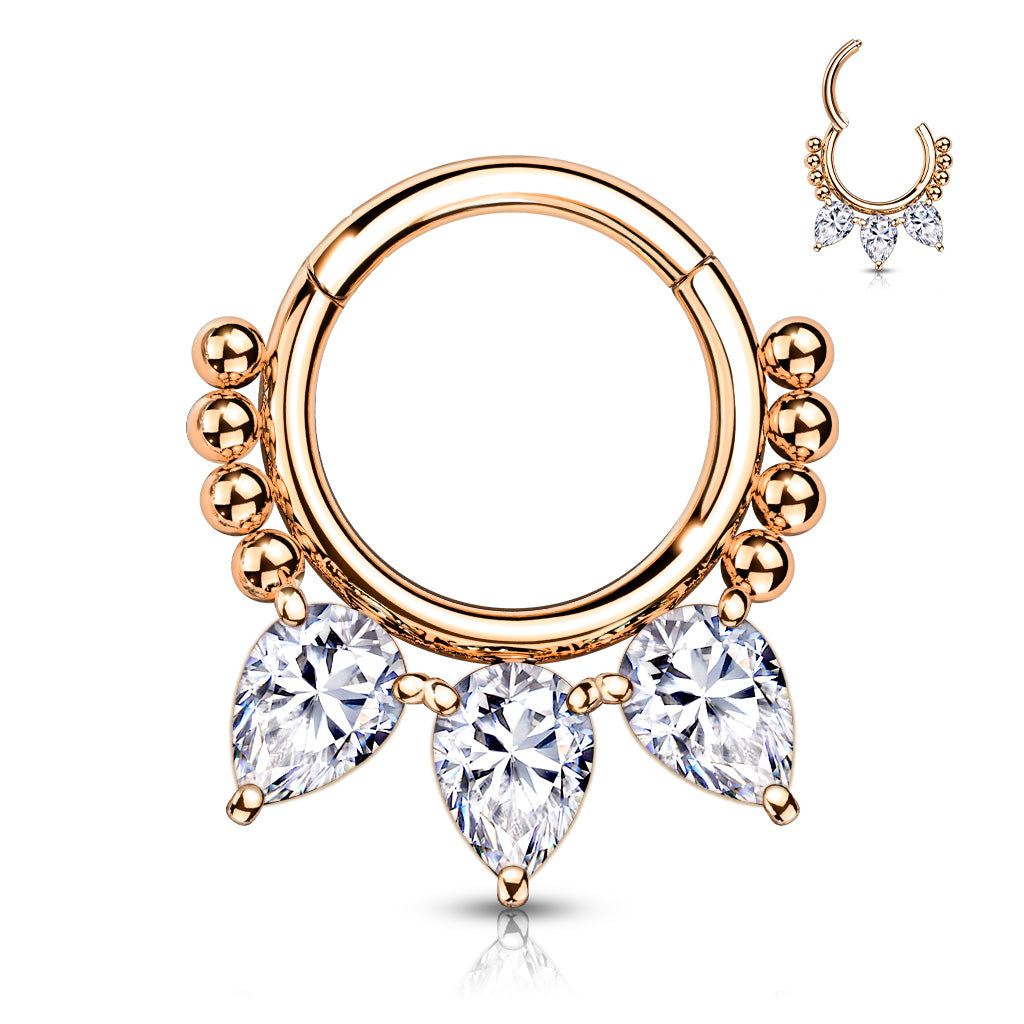1pc Pear CZ Gems & Beads Hinged Segment Ring 16g Septum Clicker Helix Cartilage