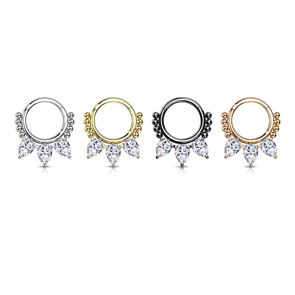 1pc Pear CZ Gems & Beads Hinged Segment Ring 16g Septum Clicker Helix Cartilage