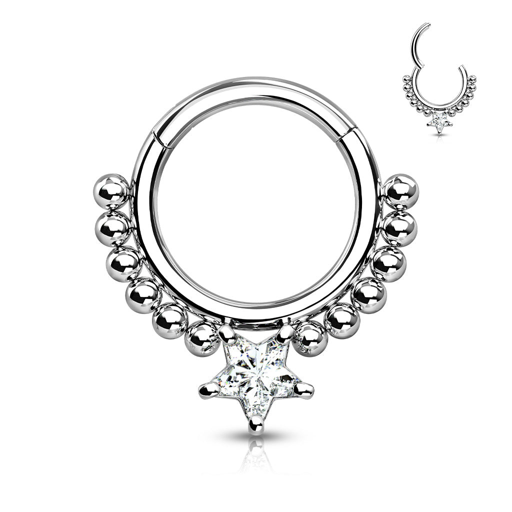 1pc Star CZ Gem & Beads Hinged Segment Ring 16g Septum Clicker Helix Cartilage