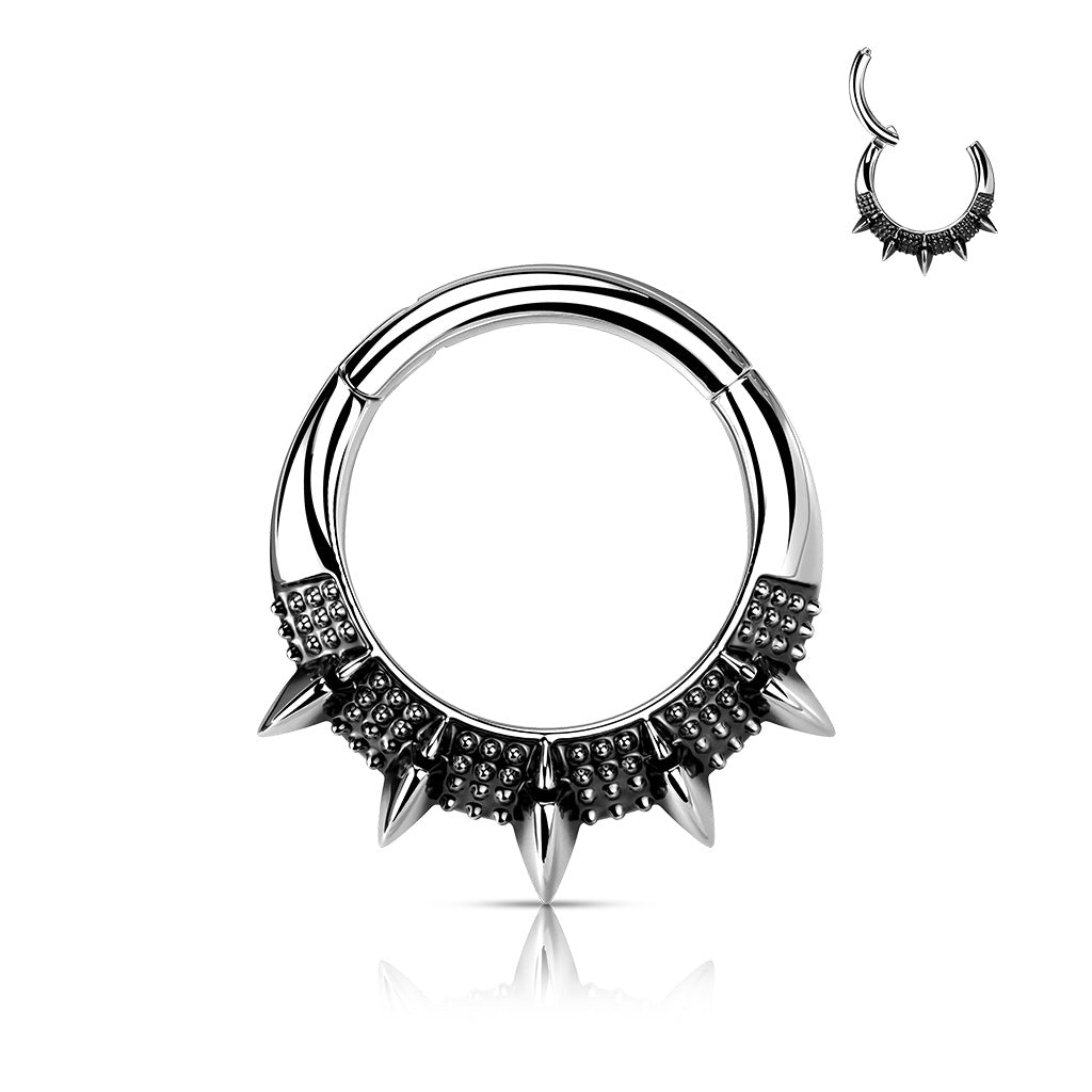 1pc Hinged Segment Ring Septum Clicker Burnished Spikes Helix Cartilage 16g 8mm