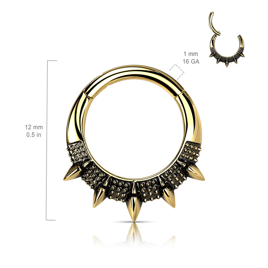 1pc Hinged Segment Ring Septum Clicker Burnished Spikes Helix Cartilage 16g 8mm