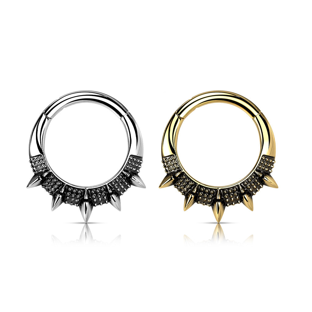 1pc Hinged Segment Ring Septum Clicker Burnished Spikes Helix Cartilage 16g 8mm