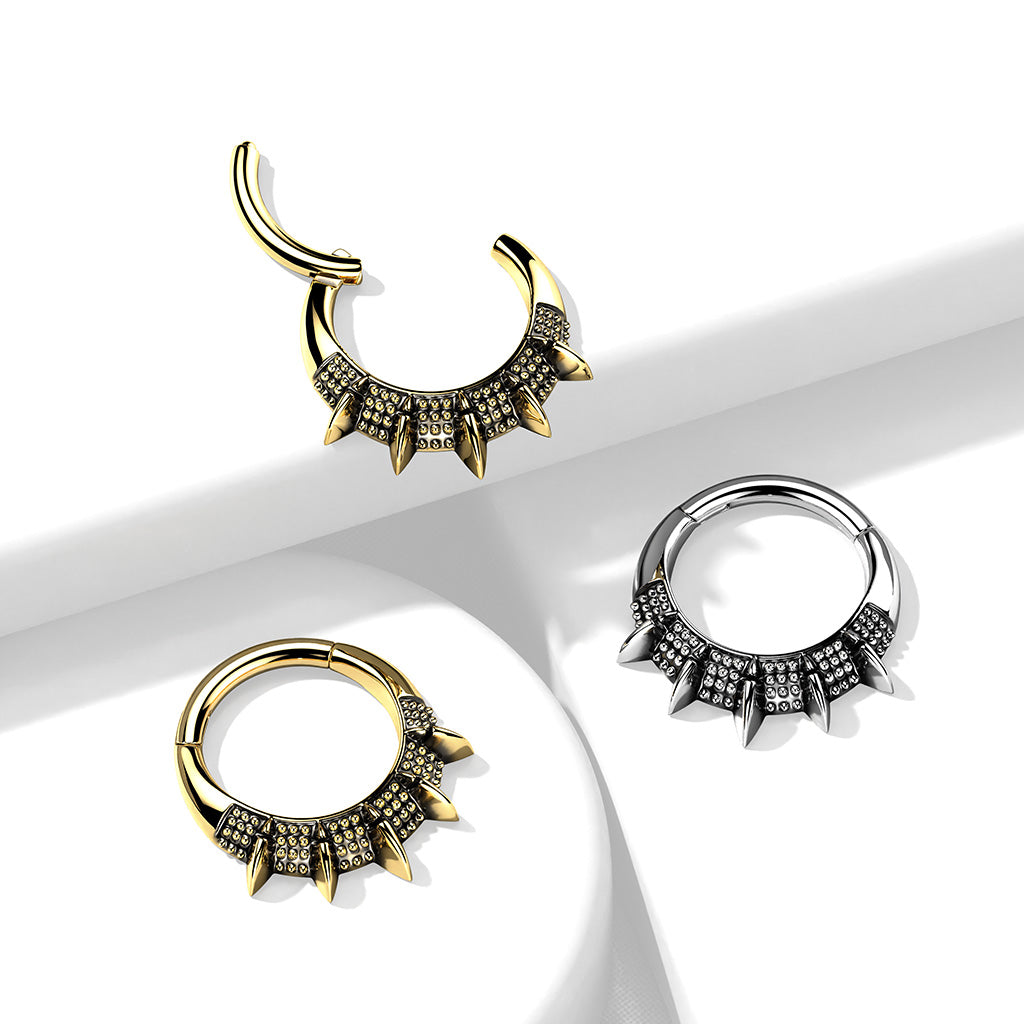 1pc Hinged Segment Ring Septum Clicker Burnished Spikes Helix Cartilage 16g 8mm
